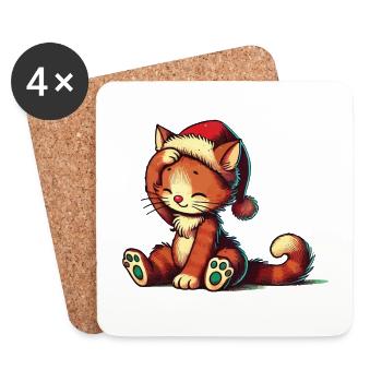 Süße Katze Weihnachten Retro Look - Untersetzer (4er-Set) - Weiß - Vorne