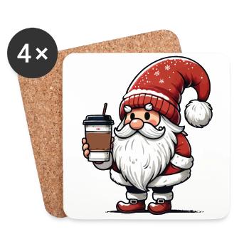 Gnome de Noël avec du café pour les amateurs de café - Dessous de verre (lot de 4) - blanc - Devant