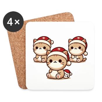 Chats mignons avec des chapeaux de Noël - Dessous de verre (lot de 4) - blanc - Devant
