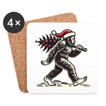 Bigfoot de Noël avec arbre - Dessous de verre (lot de 4) - blanc - Devant