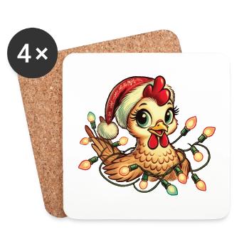 Merry Christmas Chicken with Fairy Lights - Coasters (set of 4) - white - Front