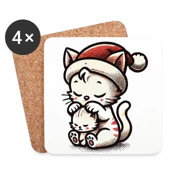 Chats mignons Noël avec chapeau - Dessous de verre (lot de 4) - blanc - Devant