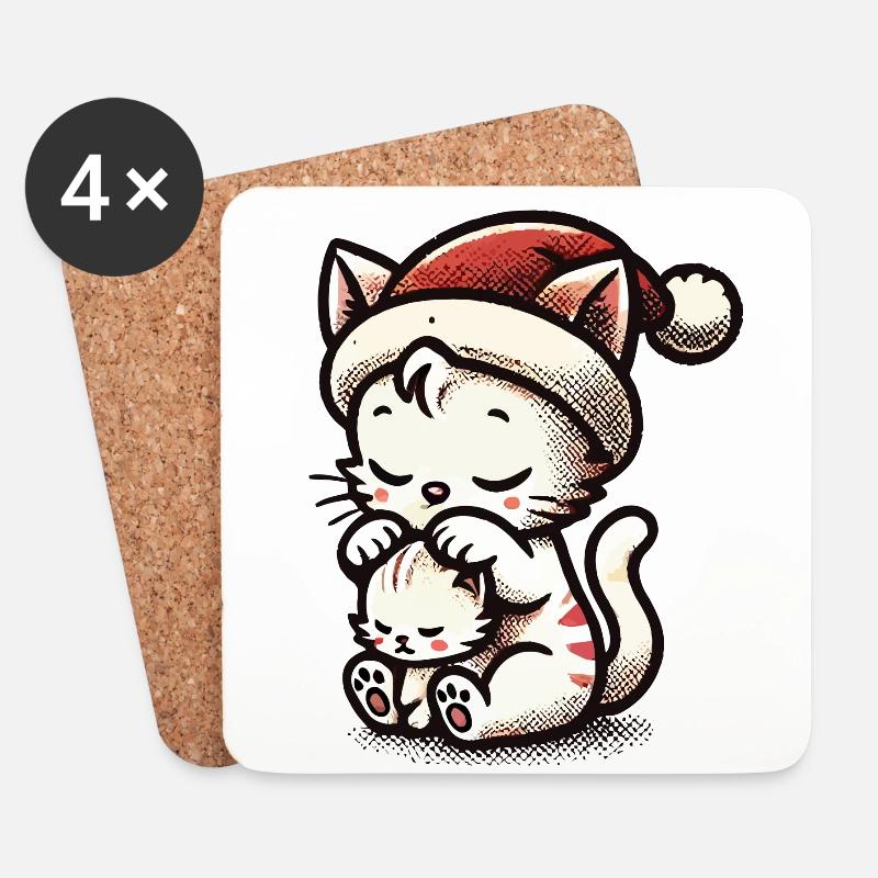Süße Katzen Weihnachten Mit Mütze - Untersetzer (4er-Set) - Weiß