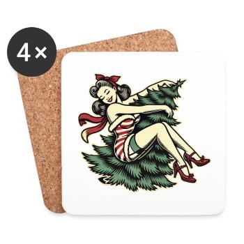 Weihnachten Retro Vintage Stil Pin-Up - Untersetzer (4er-Set) - Weiß - Vorne