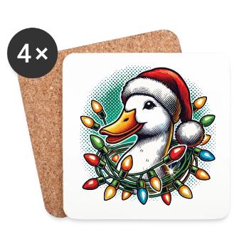 Lustige Ente Mit Weihnachtslichtern - Untersetzer (4er-Set) - Weiß - Vorne