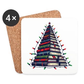Arbre à livres pour les amateurs de livres à Noël - Dessous de verre (lot de 4) - blanc - Devant