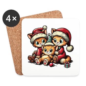 Cute Cats Christmas Retro Style - Coasters (set of 4) - white - Front