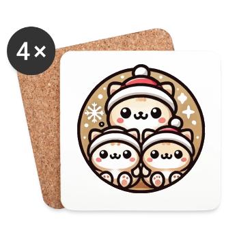 Chats mignons Noël Joie - Dessous de verre (lot de 4) - blanc - Devant