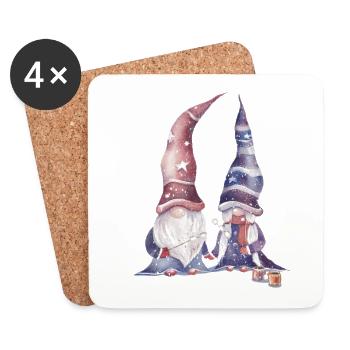 Magisches Winter-Gnome-Paar – Gemütliche Aquarell - Untersetzer (4er-Set) - Weiß - Vorne