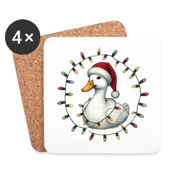 Drôle de canard avec des guirlandes lumineuses Noël - Dessous de verre (lot de 4) - blanc - Devant