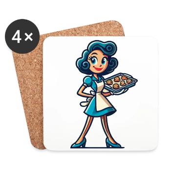 Boulanger joyeux avec plateau à biscuits - Dessous de verre (lot de 4) - blanc - Devant