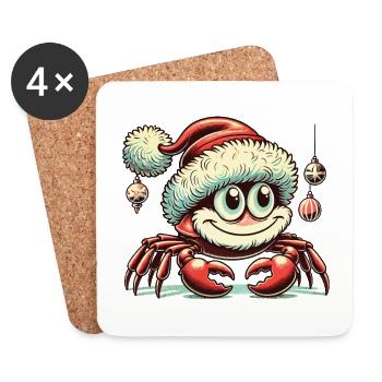 Crabe de Noël avec chapeau - Dessous de verre (lot de 4) - blanc - Devant