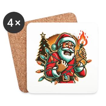 Père Noël avec humour de choc électrique - Dessous de verre (lot de 4) - blanc - Devant