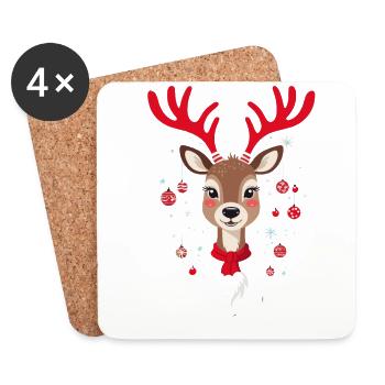 Fröhliches Weihnachten Rentier Zauber - Untersetzer (4er-Set) - Weiß - Vorne