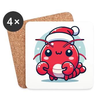 Lustiger Hummer Mit Weihnachtsmütze - Untersetzer (4er-Set) - Weiß - Vorne