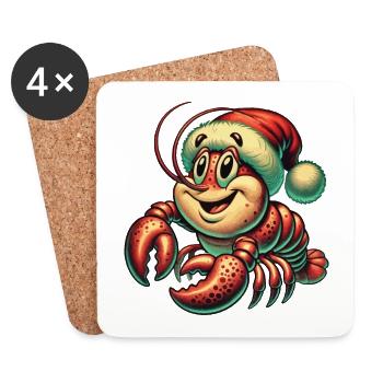 Homard de Noël avec chapeau - Dessous de verre (lot de 4) - blanc - Devant