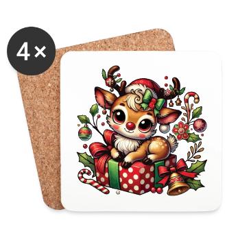 Weihnachtliches Rentier Auf Geschenk - Untersetzer (4er-Set) - Weiß - Vorne