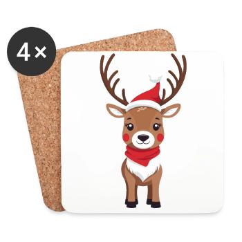 Cute Reindeer with Santa Hat - Coasters (set of 4) - white - Front