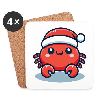 Chapeau de Noël Joyeux Crabe - Dessous de verre (lot de 4) - blanc - Devant