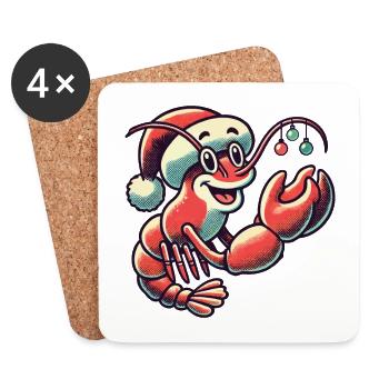 Homard de Noël avec chapeau - Dessous de verre (lot de 4) - blanc - Devant