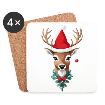 Joyeux Noël Renne avec chapeau - Dessous de verre (lot de 4) - blanc - Devant