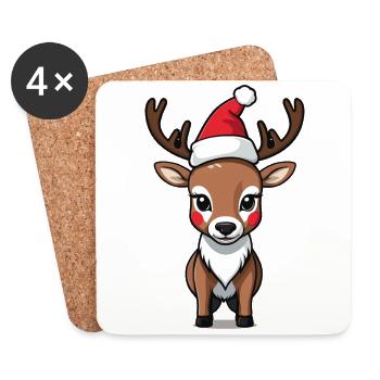 Cute Reindeer with Santa Hat - Coasters (set of 4) - white - Front