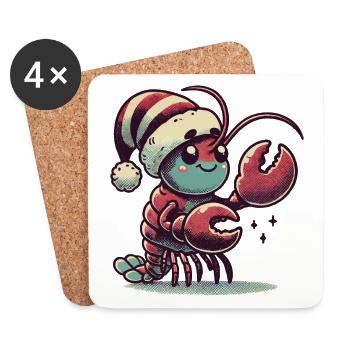 Weihnachten Hummer Mit Weihnachtsmütze - Untersetzer (4er-Set) - Weiß - Vorne