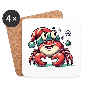 Weihnachtliche Krabbe Freude Mit Mütze - Untersetzer (4er-Set) - Weiß - Vorne