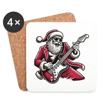 Rockender Weihnachtsmann Mit E-Gitarre - Untersetzer (4er-Set) - Weiß - Vorne