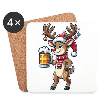Lustiges Weihnachtsrentier Für Bierliebhaber - Untersetzer (4er-Set) - Weiß - Vorne