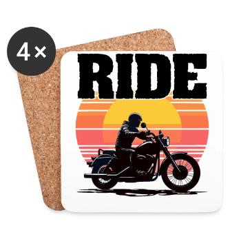 Balade Moto, Silhouette Coucher De Soleil - Dessous de verre (lot de 4) - blanc - Devant