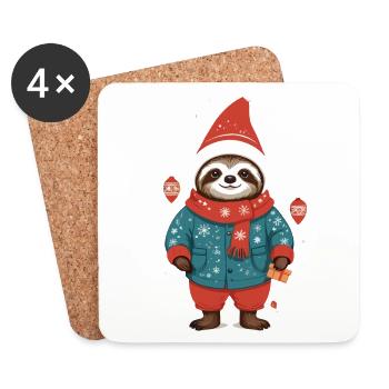 Paresseux de Noël confortable dans la forêt d’hiver - Dessous de verre (lot de 4) - blanc - Devant