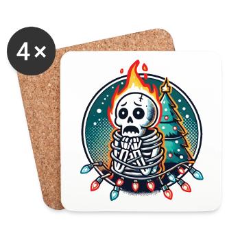 Skeleton with fairy lights fear at Christmas - Coasters (set of 4) - white - Front