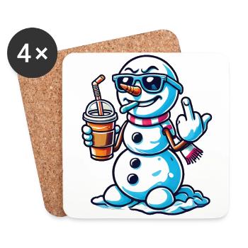 Cooler Schneemann Mit Mittelfinger Statement - Untersetzer (4er-Set) - Weiß - Vorne