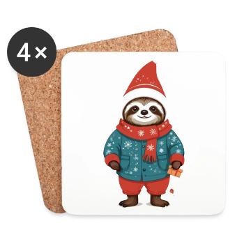 Gemütlicher Weihnachtsfaultier Winter Design - Untersetzer (4er-Set) - Weiß - Vorne