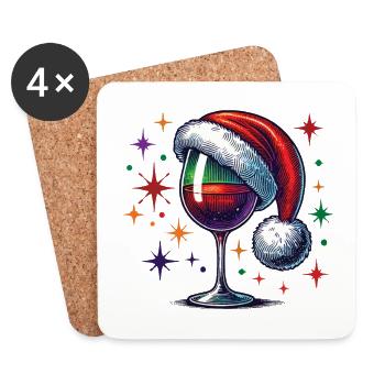 Christmas Wine Glass With Santa Hat - Coasters (set of 4) - white - Front