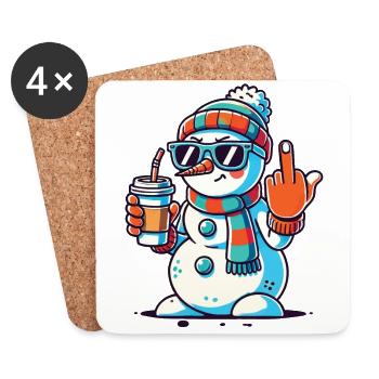 Cooler Schneemann Mit Kaffee Und Sonnenbrille - Untersetzer (4er-Set) - Weiß - Vorne