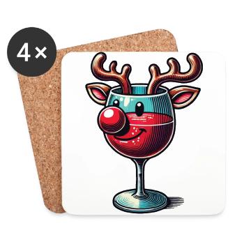 Verre à vin de Noël Renne Sourire - Dessous de verre (lot de 4) - blanc - Devant