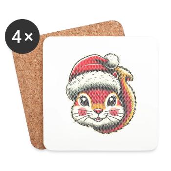 Cute Christmas squirrel with hat - Coasters (set of 4) - white - Front