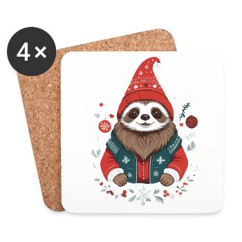 Paresseux de Noël dans la forêt hivernale - Dessous de verre (lot de 4) - blanc - Devant