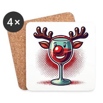 Weihnachtliches Weinglas Rentier - Untersetzer (4er-Set) - Weiß - Vorne