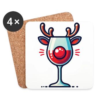 Christmas Wine Glass Reindeer Design - Coasters (set of 4) - white - Front