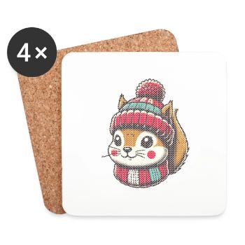 Niedliches Strickmuster Eichhörnchen Winter - Untersetzer (4er-Set) - Weiß - Vorne