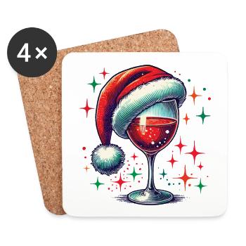Weihnachtlicher Weingenuss Mit Glanz - Untersetzer (4er-Set) - Weiß - Vorne