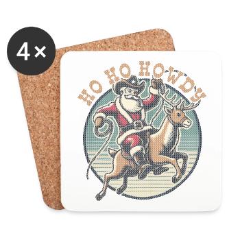 Santa Claus cowboy style ho ho howdy knit look - Coasters (set of 4) - white - Front
