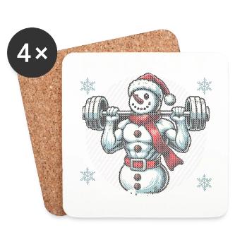 Frosty Der Muskelmann Schneemann Fitness - Untersetzer (4er-Set) - Weiß - Vorne