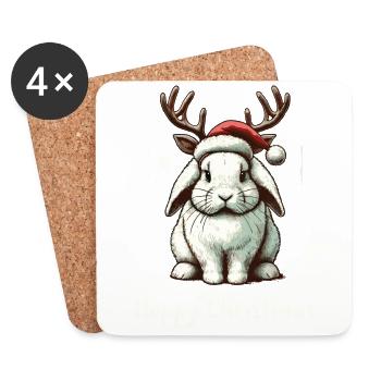 Hoppy Christmas Funny Reindeer Rabbit - Coasters (set of 4) - white - Front