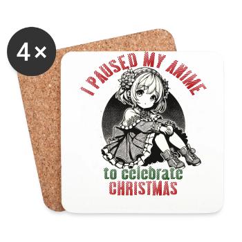 Anime Und Weihnachten Humorvoll Verbunden - Untersetzer (4er-Set) - Weiß - Vorne