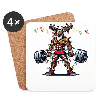 Muscle Reindeer Christmas Gaindeer Fun - Coasters (set of 4) - white - Front