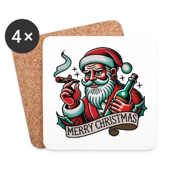Merry Christmas Tattoo Style Santa Claus - Coasters (set of 4) - white - Front